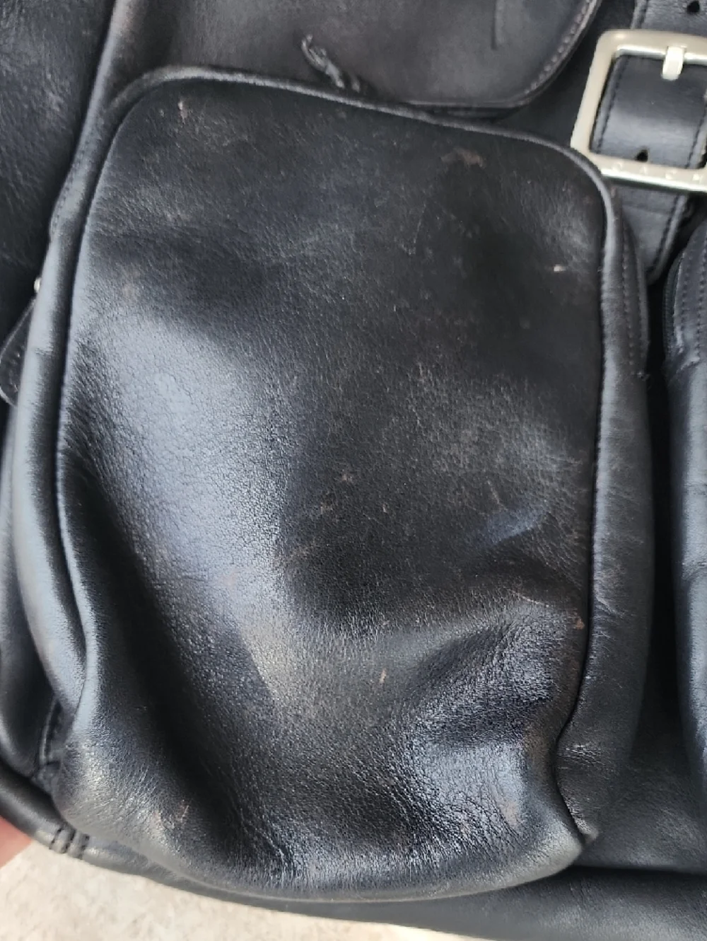 COACH Men's Vintage Black Leather Backpack with Double Front Pockets